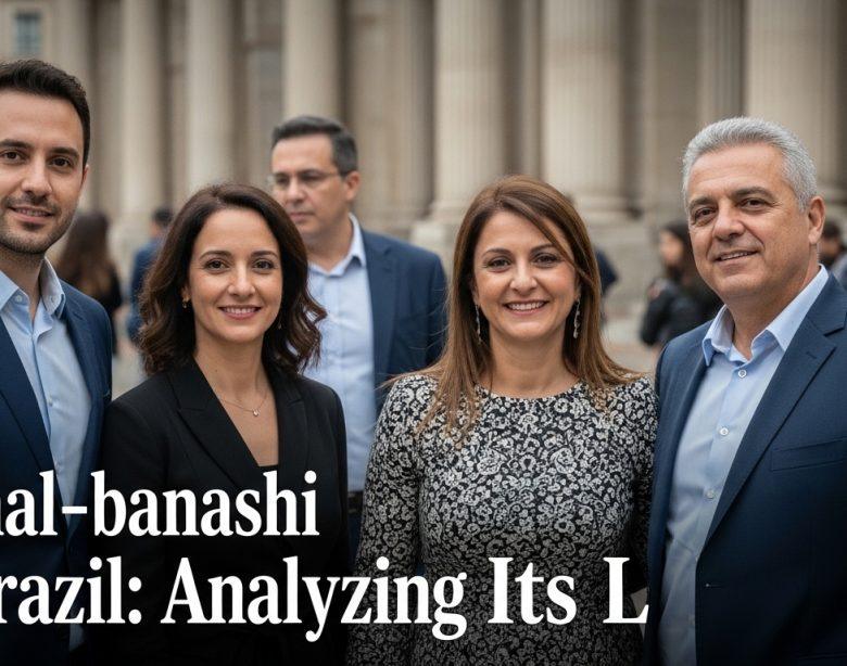 Editorial-style poster promoting akane-banashi, blending Rakugo performance imagery with a Brazilian urban backdrop.