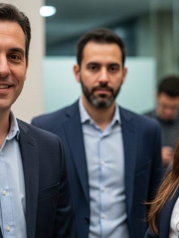 Illustration of Akane-banashi performing rakugo with a Brazilian city in the background.