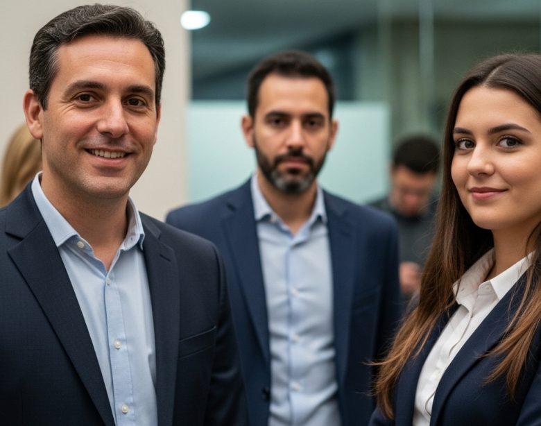 Illustration of Akane-banashi performing rakugo with a Brazilian city in the background.