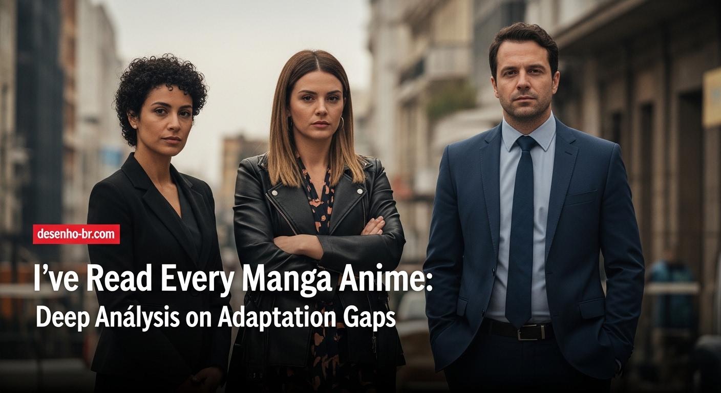 Editorial desk in Brazil analyzing manga-to-anime adaptations with multiple screens