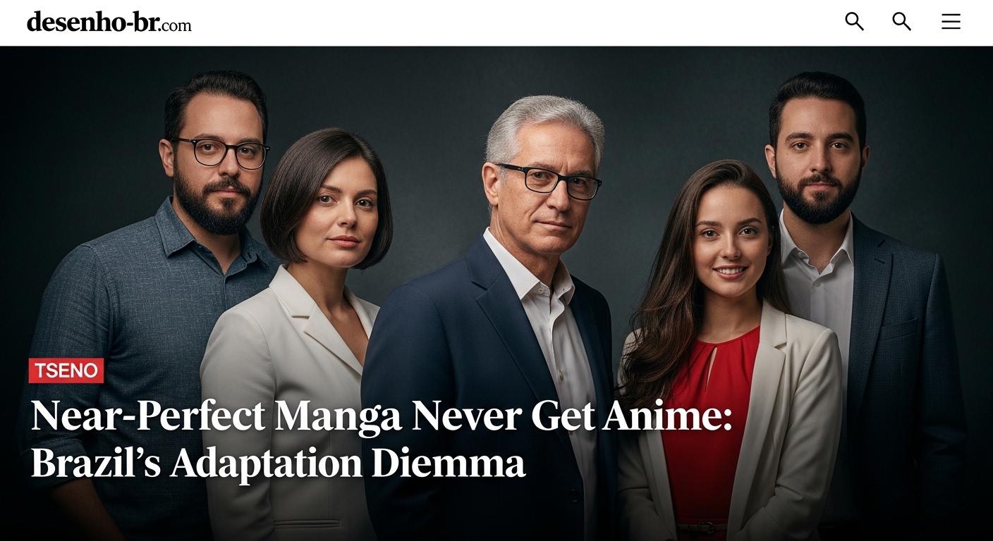 Brazilian anime editor at desk with manga and monitor analyzing adaptation trends