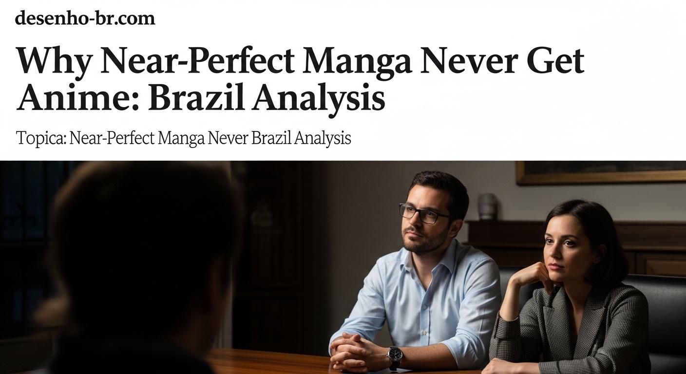 Editorial collage showing manga on a shelf with Brazilian elements and a question mark about anime adaptations.