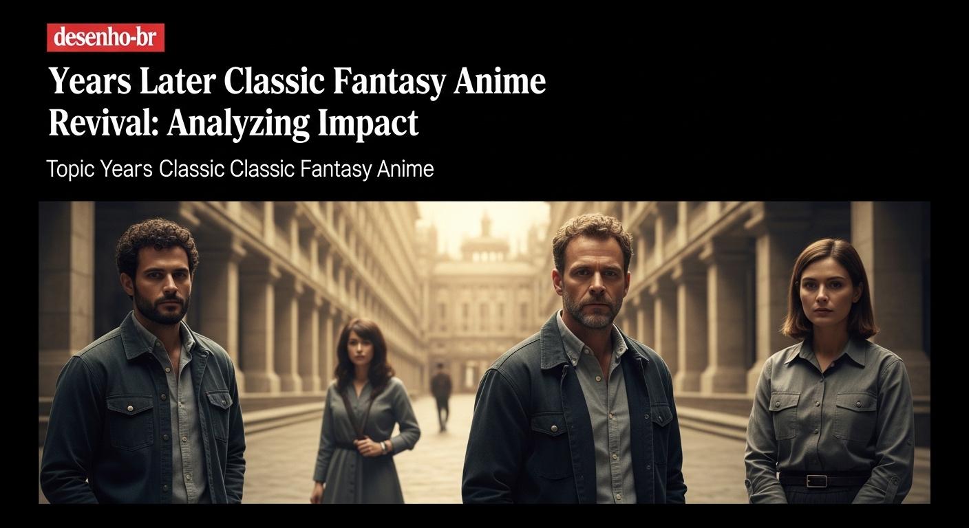 Poster concept for Years Later Classic Fantasy Anime revival featuring nostalgic fantasy scenery and Brazilian urban bac