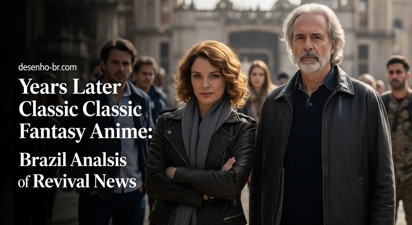 Brazilian newsroom contemplating revival of Years Later Classic Fantasy Anime with vintage fantasy imagery.