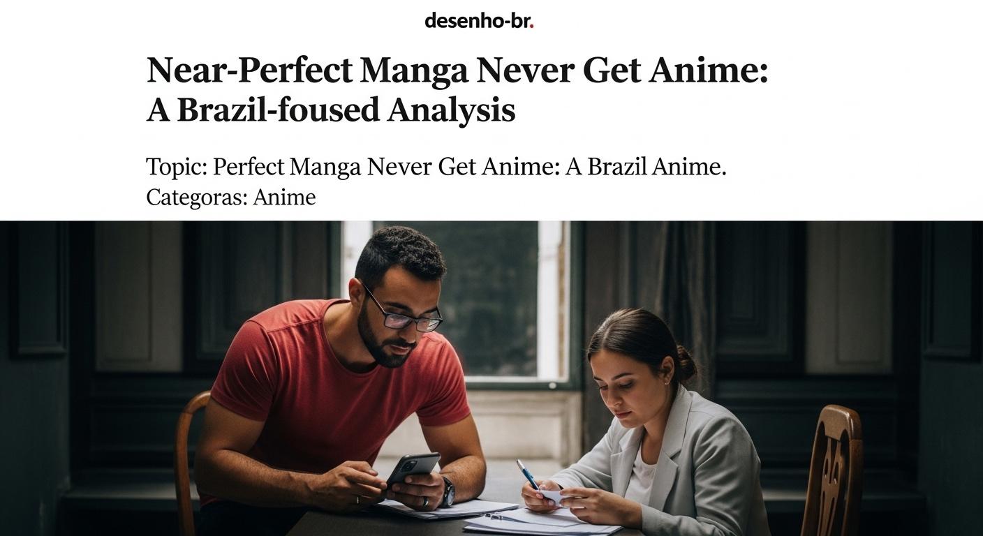 Editorial illustration of manga vs. anime adaptation decision in a Brazilian context