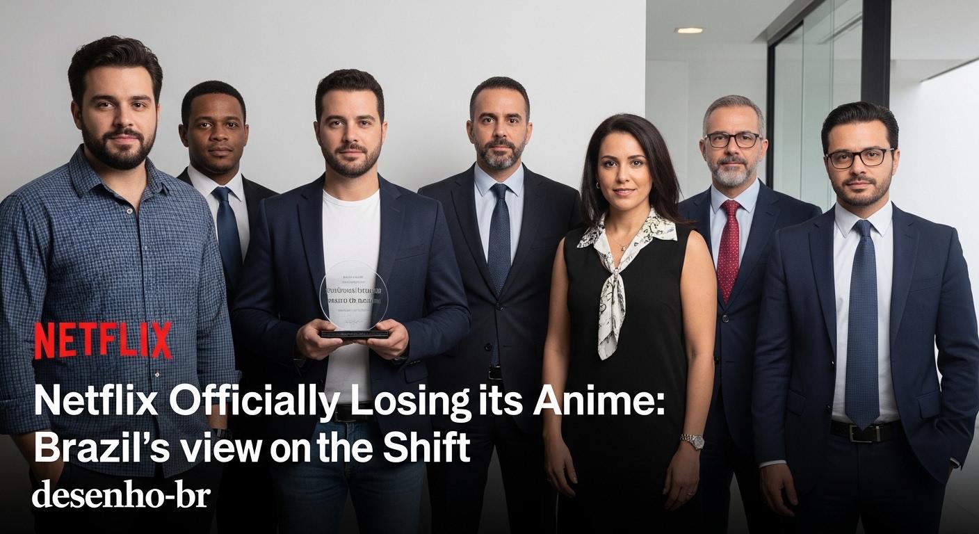 Brazilian audience watching Netflix with anime artwork and national flag motifs, editorial style