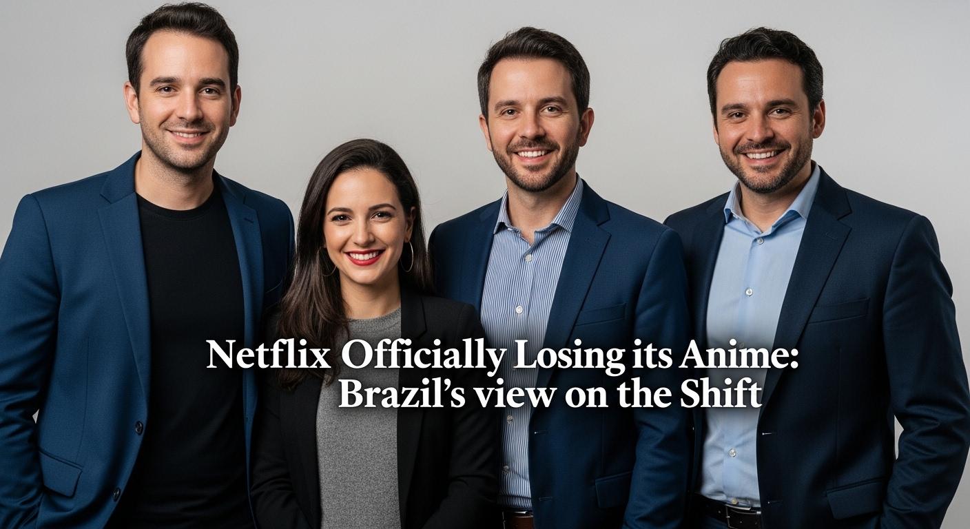 Brazilian audience watching Netflix with anime artwork and national flag motifs, editorial style